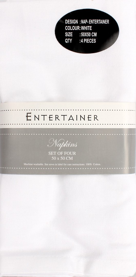 "Entertainer" napkins 50x50cm set of four white. Code: NAP-ENT/SET/WHI. image 0